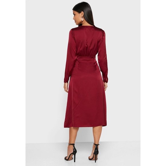 NWT Ted Baker London Neenha Long Sleeve Satin Midi Wrap Dress Red 1 - Picture 4 of 12